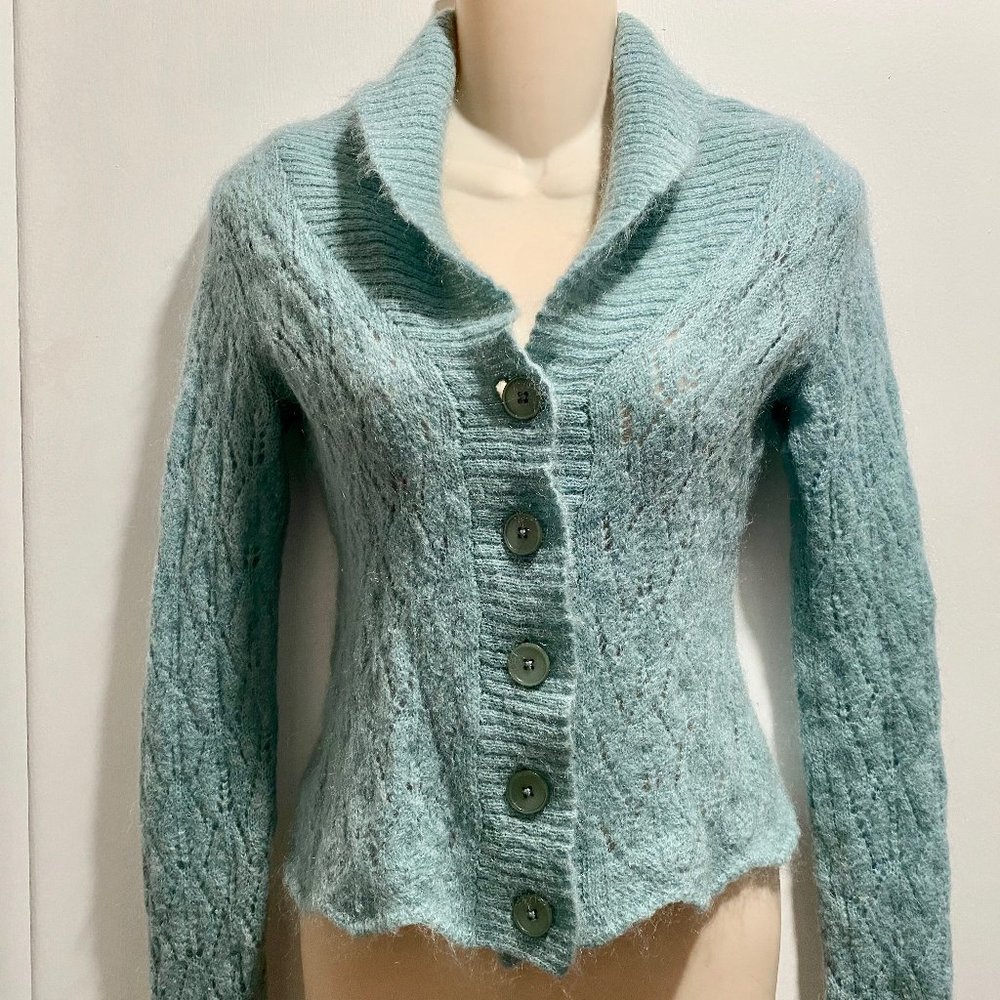 (2) Ann Taylor Loft Fairy Minimalist Preppy Fitted Azur Mohair Fuzzy Chunky Boh…